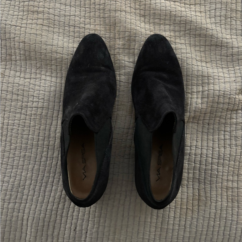 Black suede booties. Size 8 1/2.